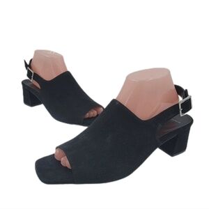 Aquatalia June Dress Suede Peep Toe Slingback Chunky Heel Shoe Size 9.5M